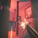 A screenshot that shows a first-person firefight between far away enemies in a red room.